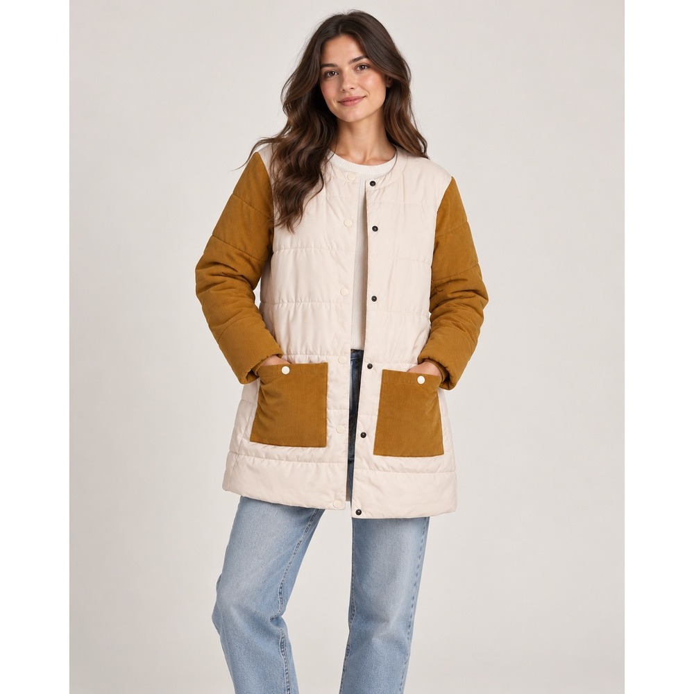 The North Face Quilted Corduroy Mixed Media Liner Jacket Cream Tan Women Medium